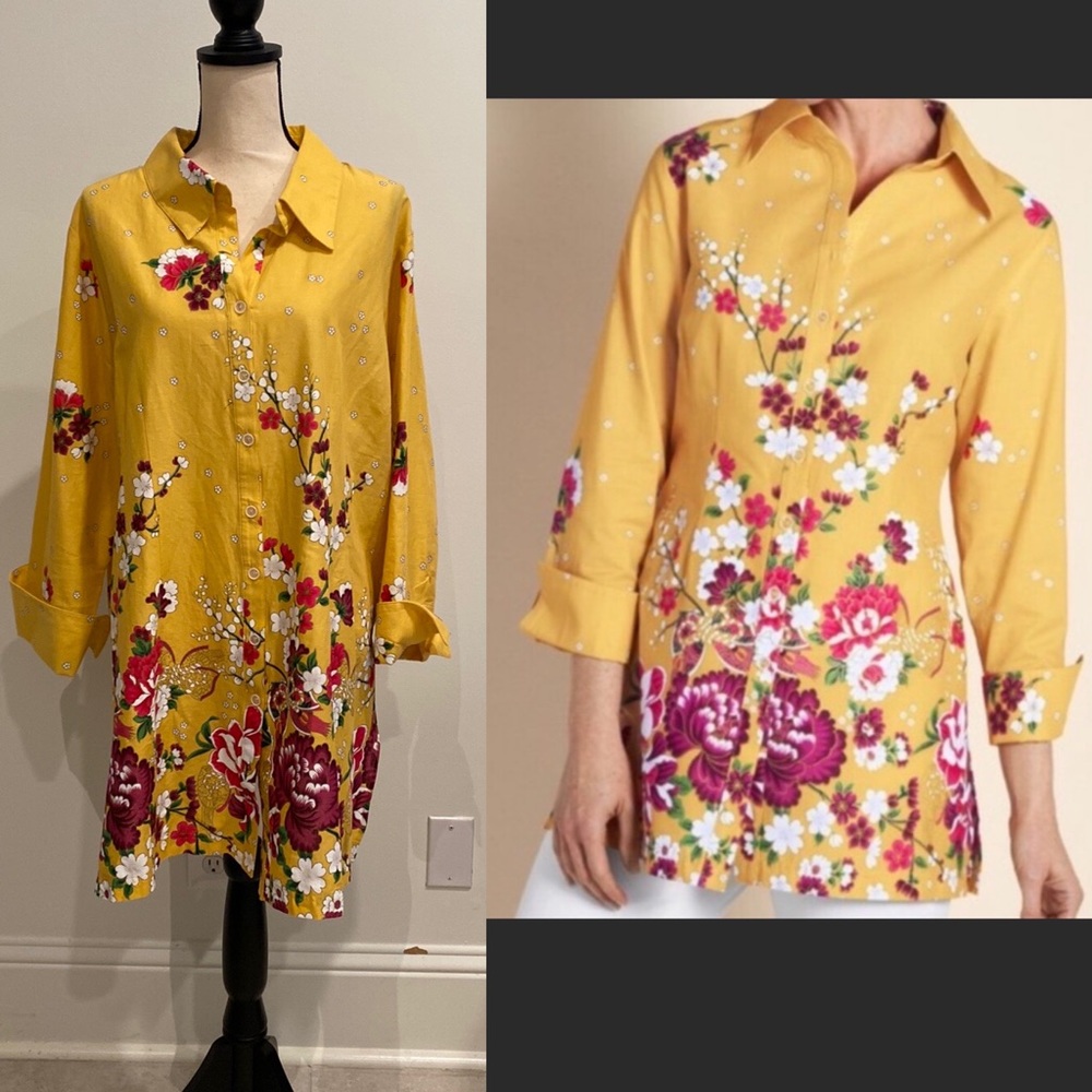 Soft Surroundings yellow floral cotton lightweight tunic top size 2X